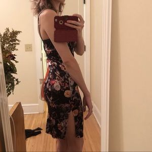 Velvet bodycon dress with side slit.